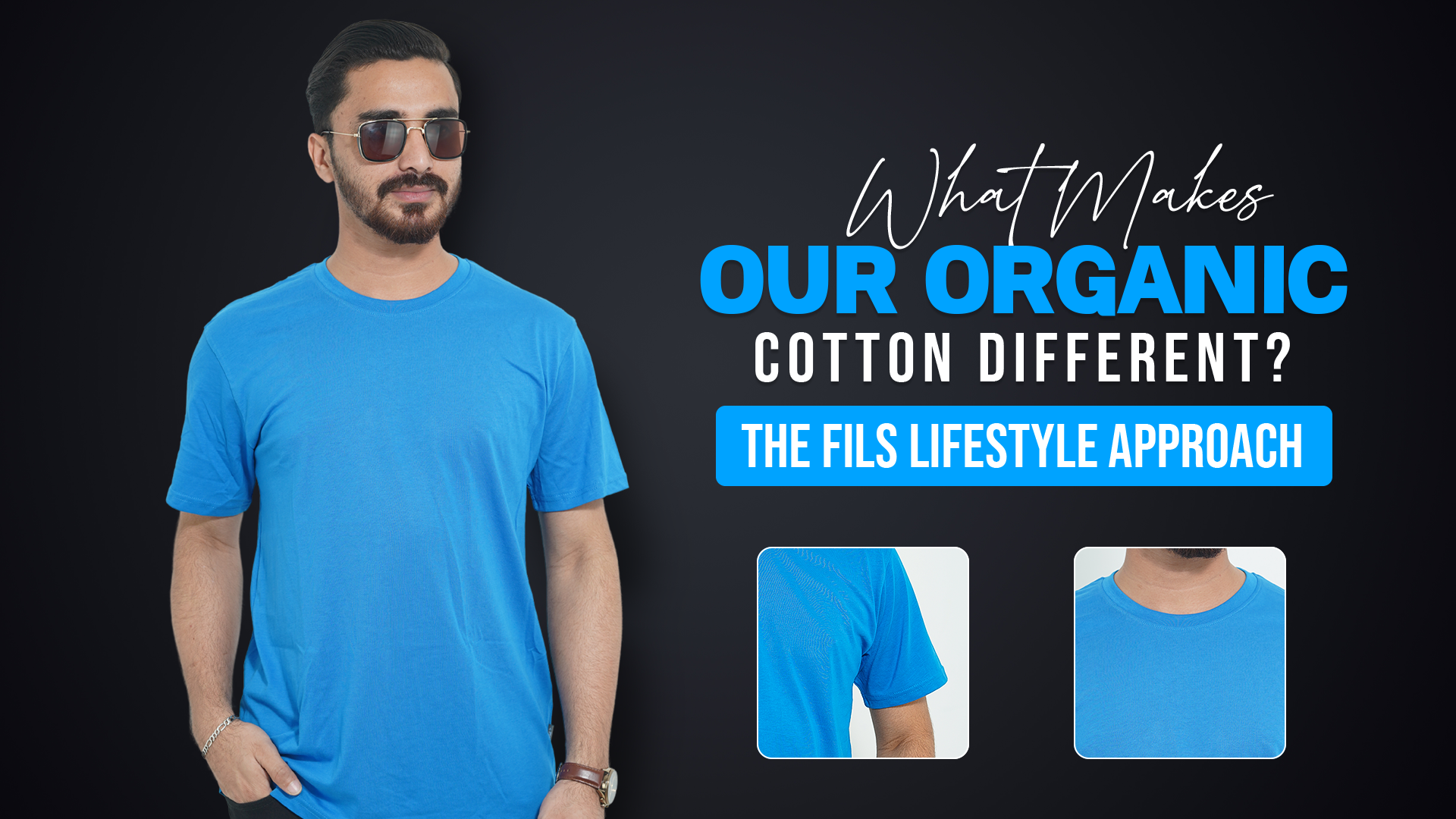 A Men Model Wearing Our Solid Blue T-shirt