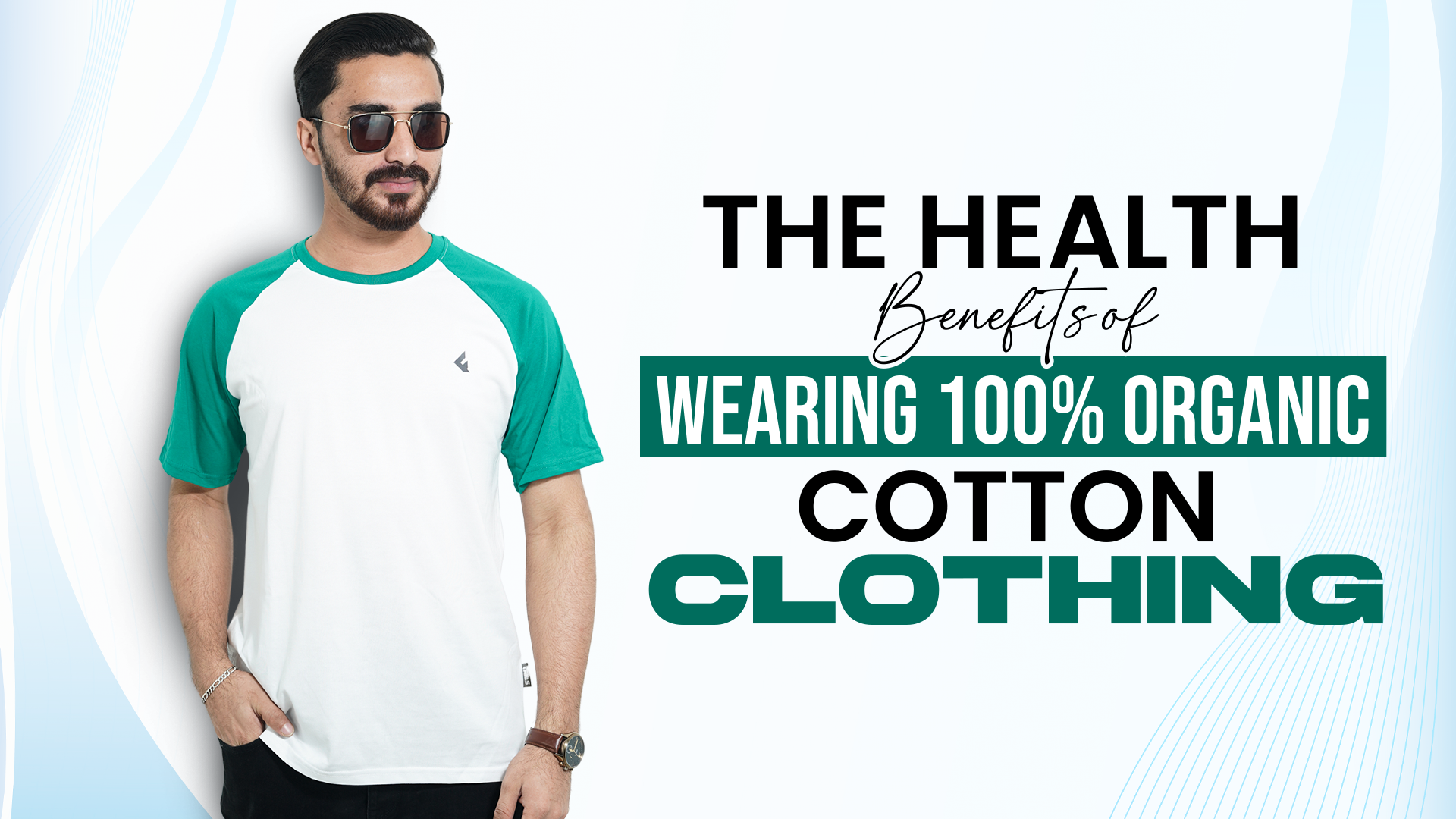 A Men Model Wearing Our Green and White Color Raglan T-shirt