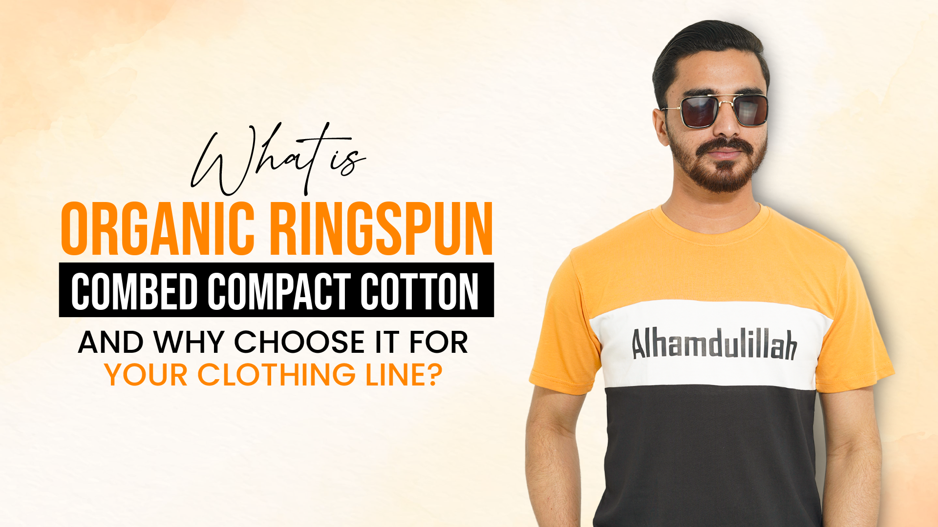 A Men Model Wearing Our Nugget and Black Color Organic Organic Combed Compact Cotton T-shirt.jpg