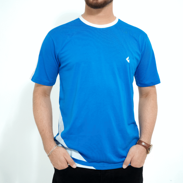 Male model wearing Fils Lifestyle Men's Premium T-Shirt - Aqua Strike.