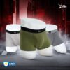 Three pairs of men's underwear in green, gray, and white on a dark background with 'fils' branding.