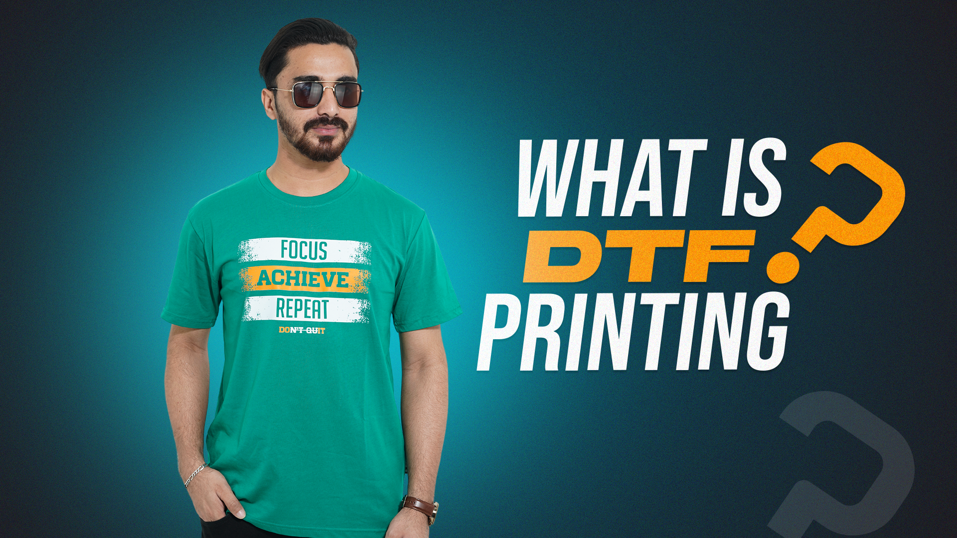 A Men Model Wearing Our Green Color T-shirt with DTF Print on His Chest